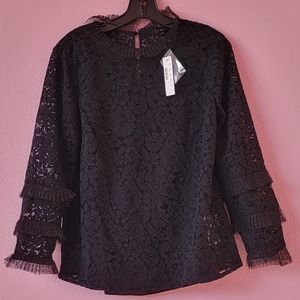 J. Crew Black Lace Toile Top Long Sleeve / M.